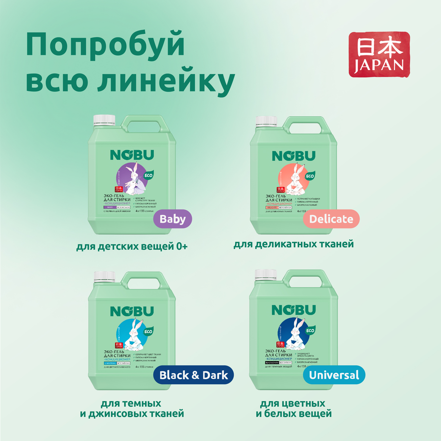 Гель для стирки NOBU Universal 2в1 экологичный с кондиционером, 2л, превью