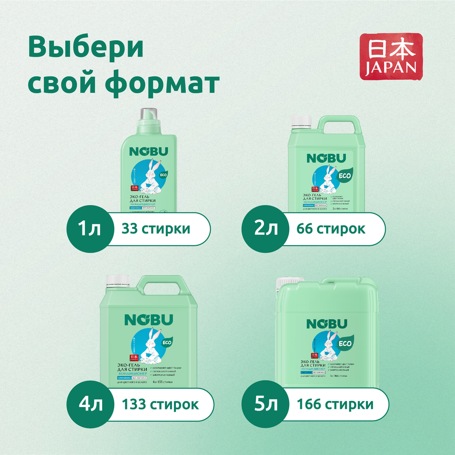 Гель для стирки NOBU Universal 2в1 экологичный с кондиционером, 2л, превью