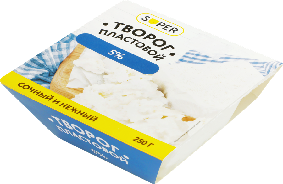 Творог пластовой SUPER 5%, без змж, 250г, превью