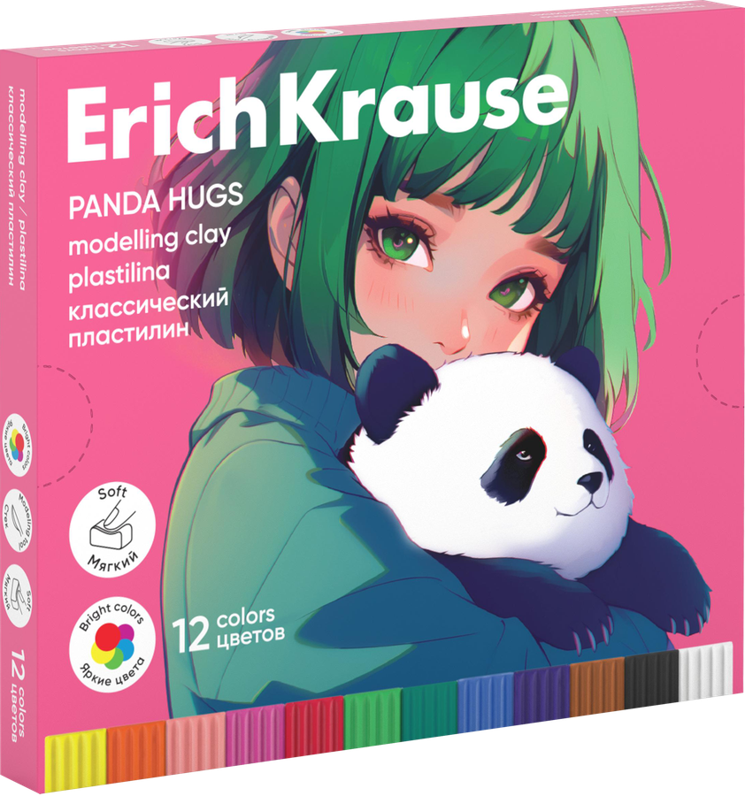 Пластилин ERICHKRAUSE Panda Hugs, классический, 12 цветов, со стеком, 180г, предпросмотр