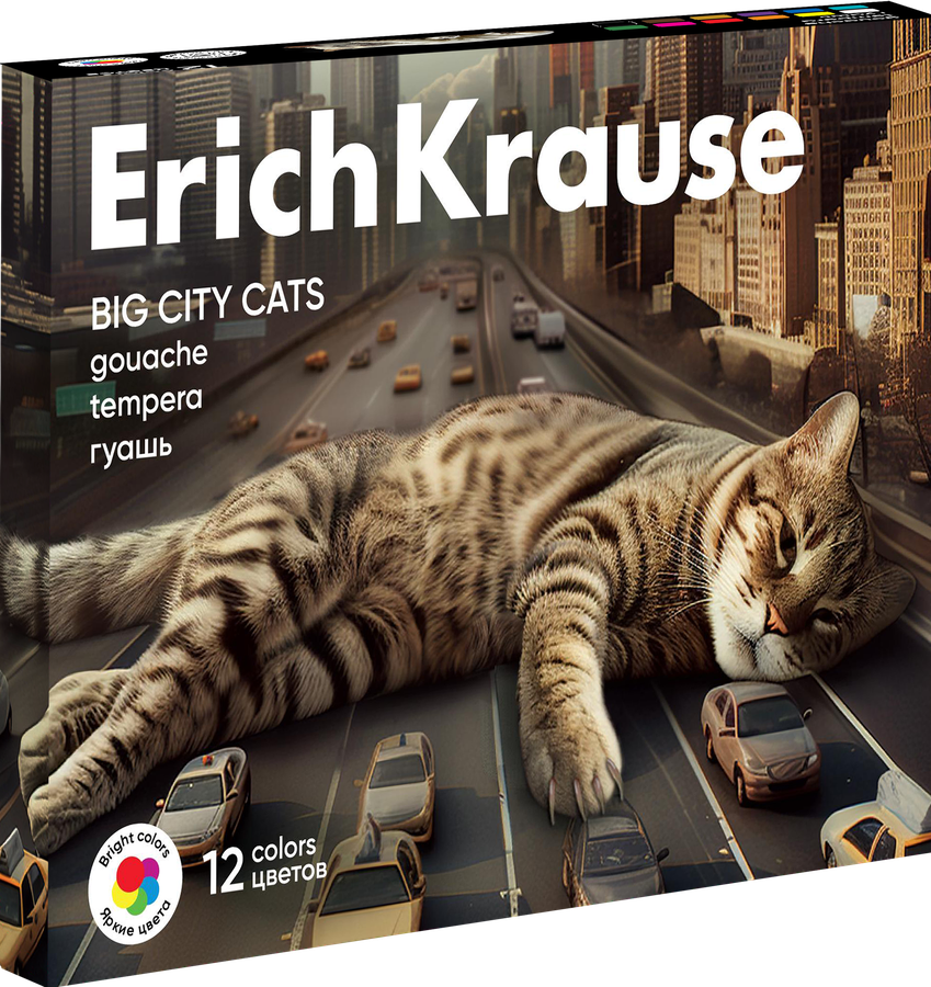 Гуашь ERICHKRAUSE Big City Cats, 12 цветов по 20мл, предпросмотр