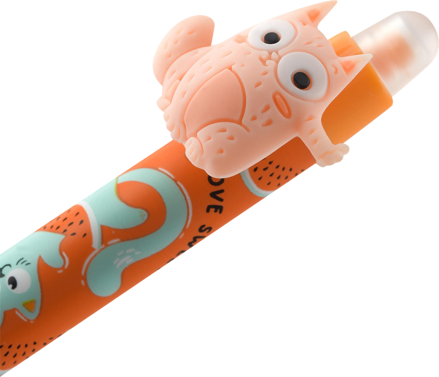 Ручка гелевая MESHU Cool cats, стираемая, автоматическая, синий, 0,5мм, с топпером, предпросмотр
