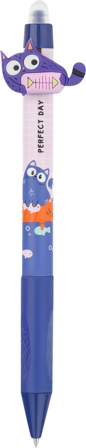 Ручка гелевая MESHU Cool cats, стираемая, автоматическая, синий, 0,5мм, с топпером, предпросмотр