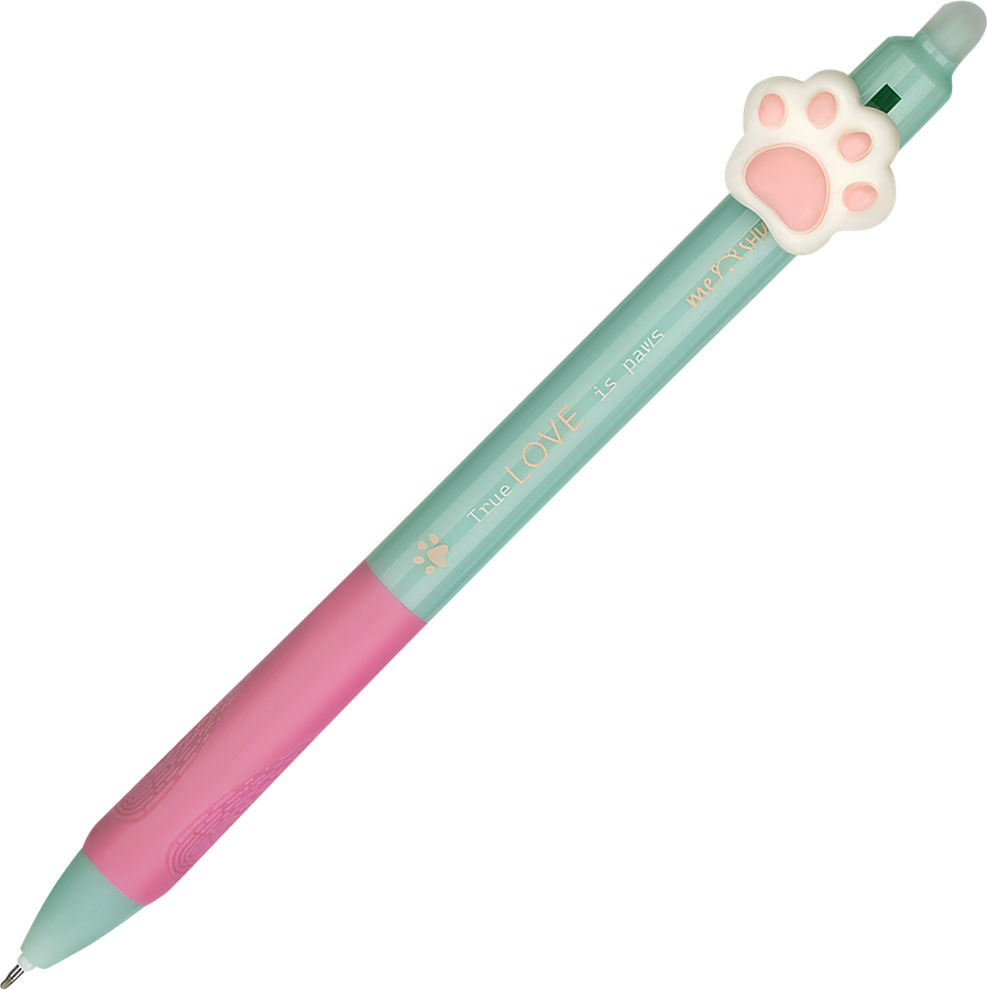 Ручка гелевая MESHU Sweet paws, стираемая автоматическая синяя, 0,5мм, с топпером, предпросмотр