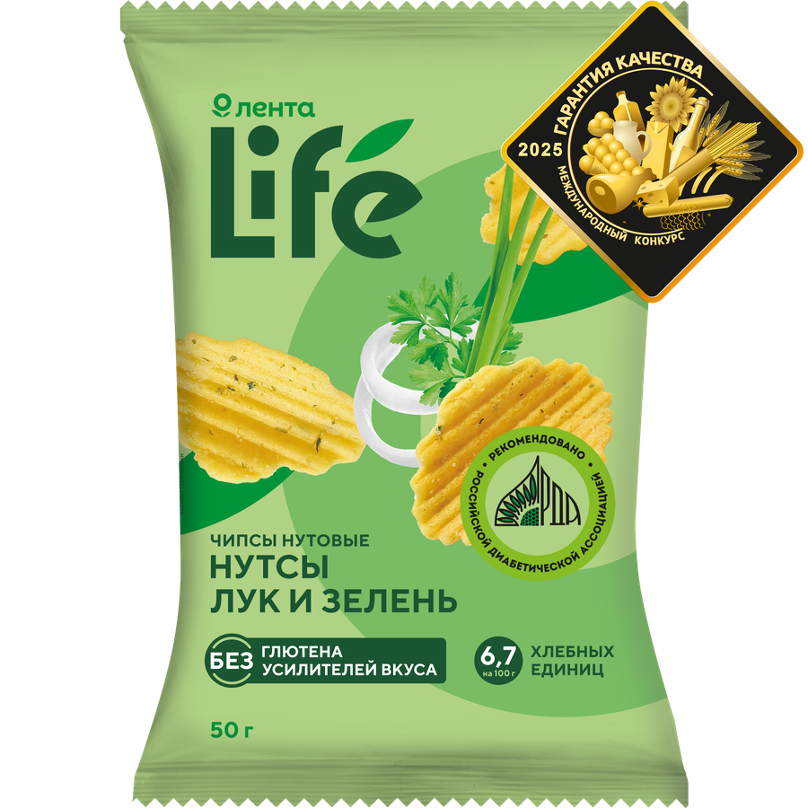 Чипсы нутовые ЛЕНТА LIFE Лук и зелень, 50г, предпросмотр