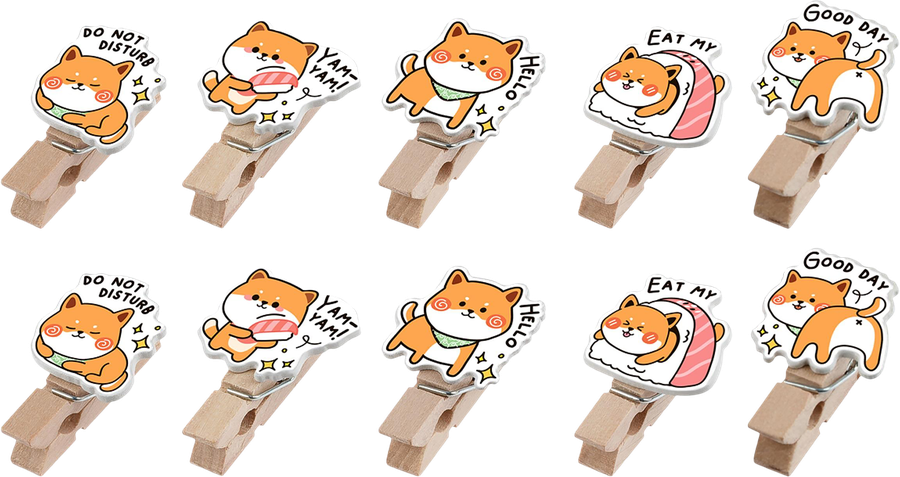 Зажимы для бумаг MESHU Funny dogs, 7мм, деревянные, в ассортименте, 10шт, предпросмотр