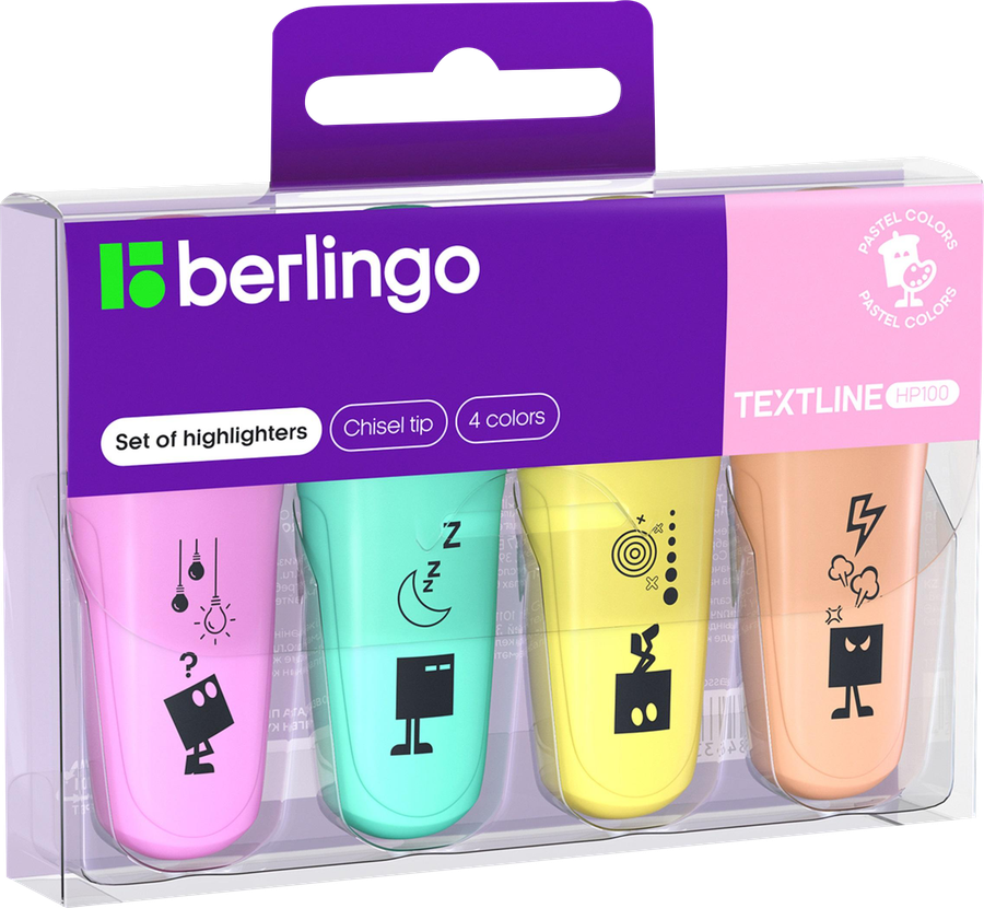 Набор мини-текстовыделителей BERLINGO Textline HP100, 4 цвета, 1–5мм, пастельные цвета, превью