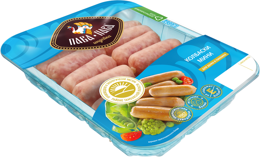Колбаски из мяса индеек ПАВА ПАВА мини, рубленые формованные в оболочке, 330г, предпросмотр