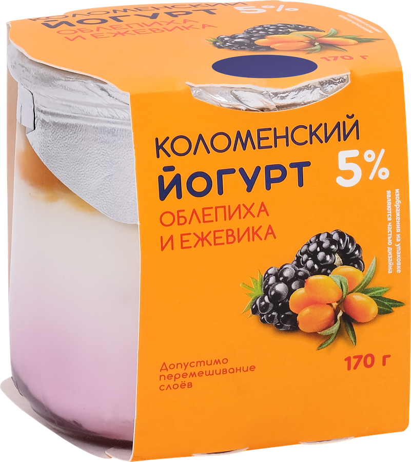Йогурт КОЛОМЕНСКИЙ Ежевика, облепиха 5%, без змж, 170г, превью