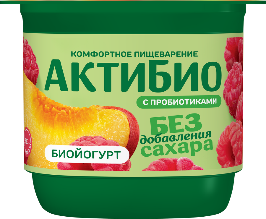 Йогурт АКТИБИО с персиком и малиной, без сахара 3% без змж, 130г, превью