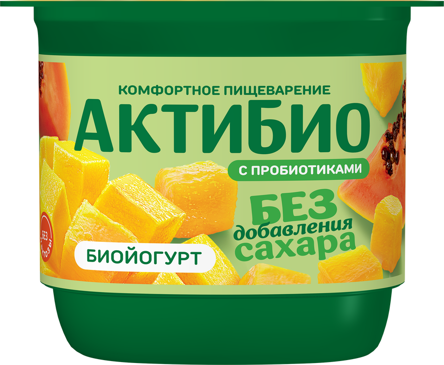 Йогурт АКТИБИО с манго и папайей, без сахара 3%, без змж, 130г, превью