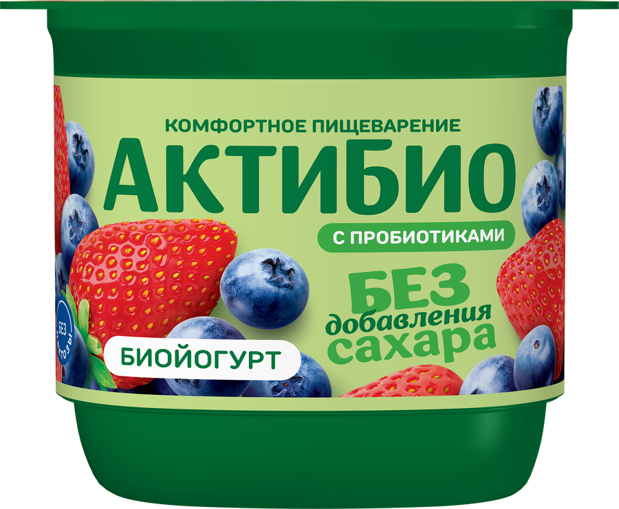Йогурт АКТИБИО с клубникой и черникой, без сахара 3%, без змж, 130г, превью