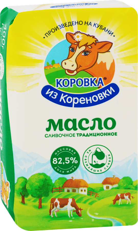 Масло сливочное КОРОВКА ИЗ КОРЕНОВКИ Традиционное 82,5%, без змж, 400г, предпросмотр