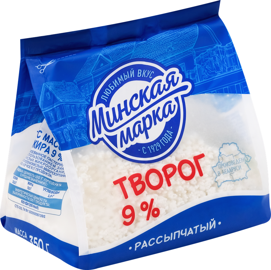 Творог рассыпчатый МИНСКАЯ МАРКА 9%, без змж, 350г, предпросмотр