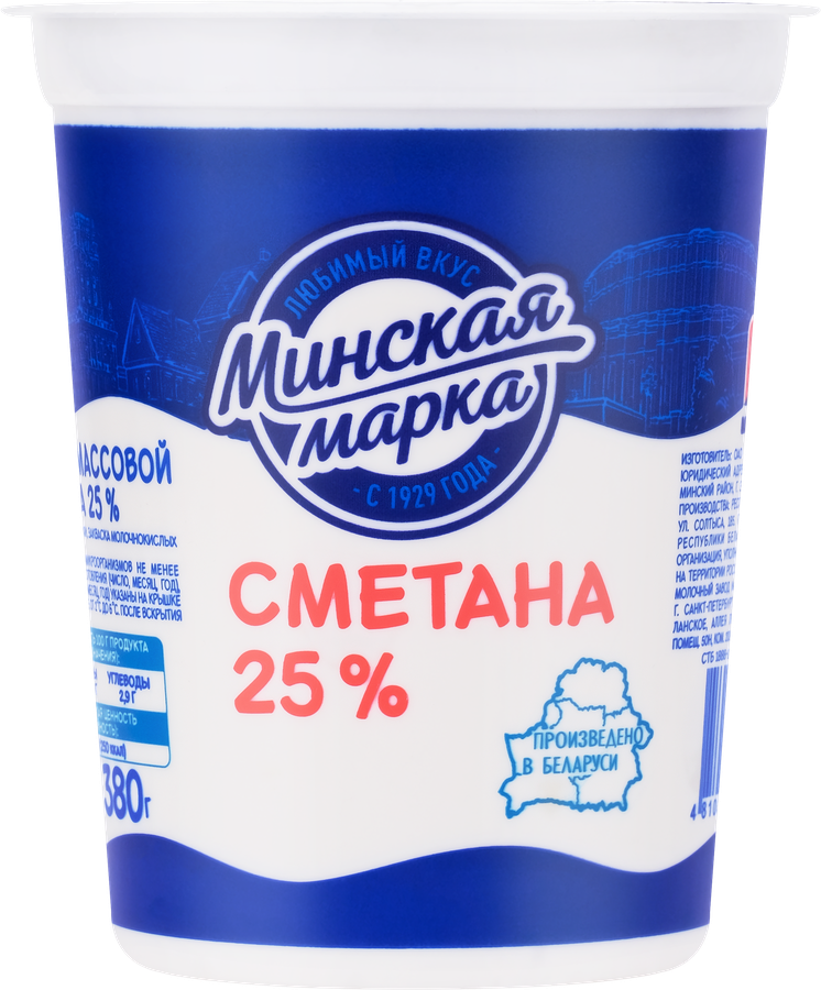 Сметана МИНСКАЯ МАРКА 25%, без змж, 380г, превью