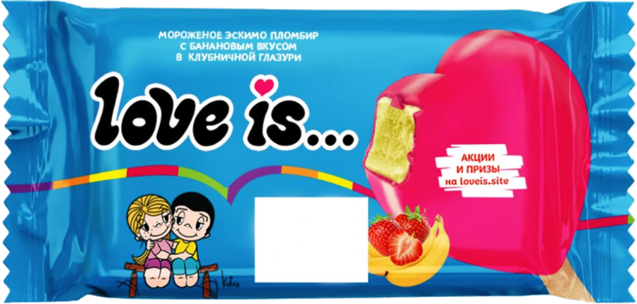 Мороженое LOVE IS Пломбир с банановым вкусом в клубничной глазури 12%, без змж, эскимо, 65г, превью