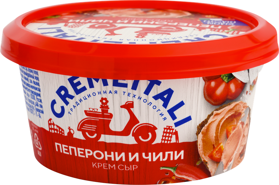 Сыр творожный CREMEITALI Крем сыр 60% с пеперони и чили, без змж, 140г, предпросмотр