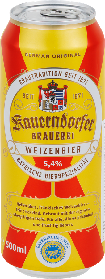 Пиво светлое KAUERNDORFER Weizenbier нефильтрованное пастеризованное осветленное 5,4%, 0,5л, предпросмотр