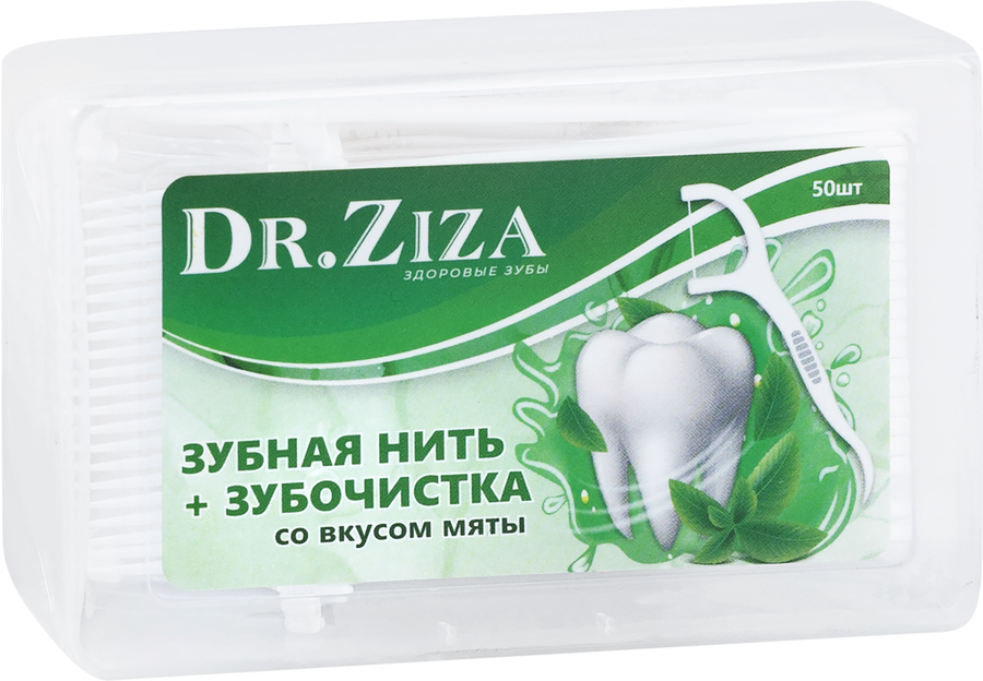 Флоссеры DR.ZIZA Зубная нить с зубочисткой со вкусом мяты, 50шт, превью
