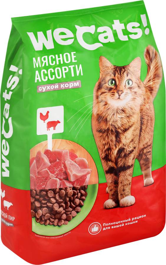 Корм сухой для взрослых кошек WECATS Мясное ассорти, полнорационный, 400г, предпросмотр