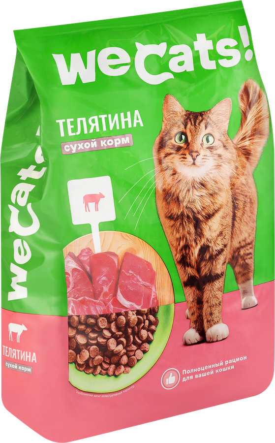 Корм сухой для взрослых кошек WECATS с телятиной, полнорационный, 800г, превью