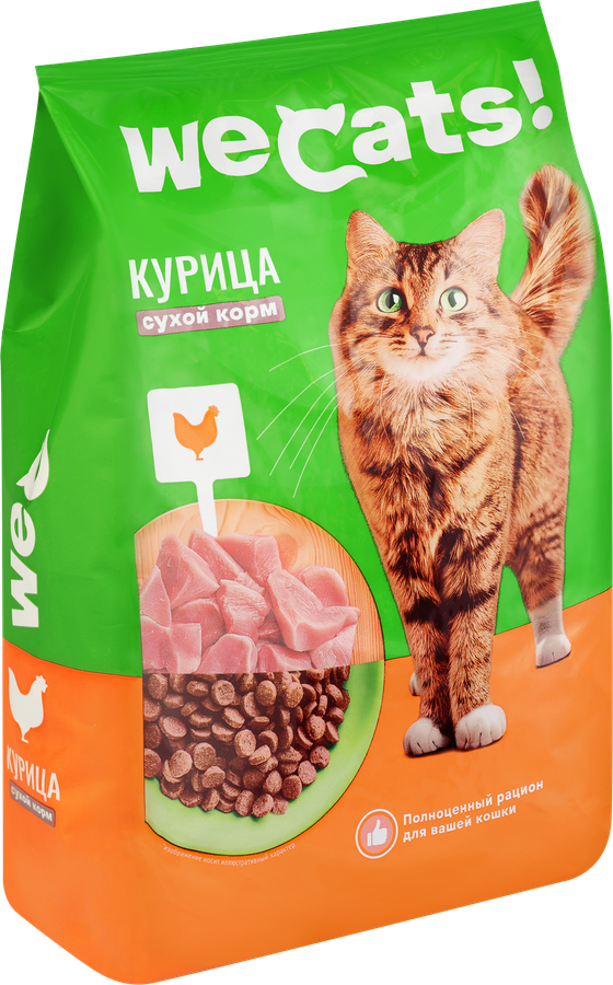 Корм сухой для взрослых кошек WECATS с курицей, полнорационный, 800г, превью