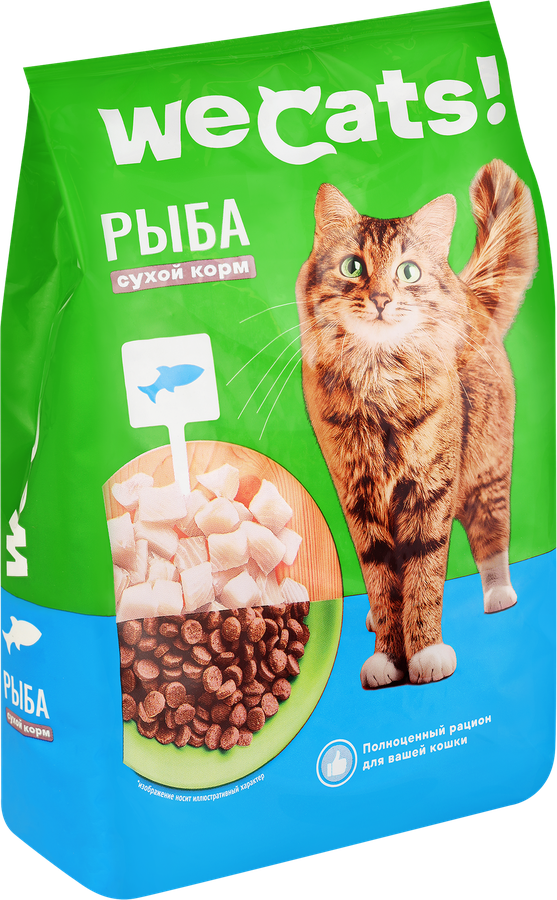 Корм сухой для взрослых кошек WECATS с рыбой, полнорационный, 800г, превью
