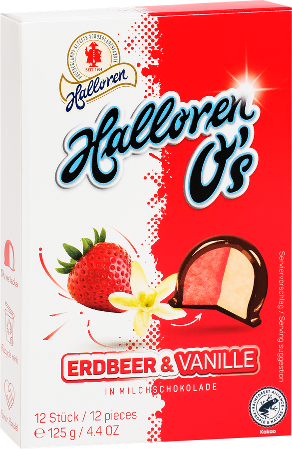 Конфеты шоколадные HALLOREN Erdbeer & Vanille, со вкусом клубники и ванили, 125г, превью