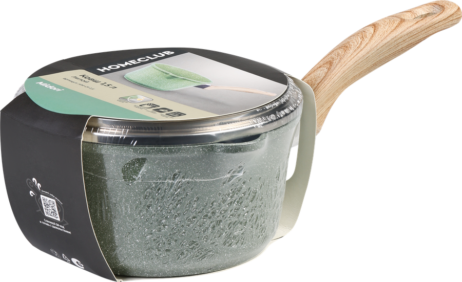 Ковш HOMECLUB Midori, литой со стеклянной крышкой, антипригарное покрытие, ручка soft touch, 1.5л, Арт. HM-Ol-1,5, превью