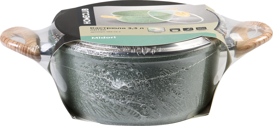 Кастрюля HOMECLUB Midori литая со стеклянной крышкой, антипригарное покрытие, ручка soft touch, 5.7л, Арт. HM-Ol-5, превью