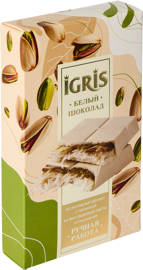 Шоколад белый IGRIS с начинкой из фисташковой пасты и пишмание, 150г, превью
