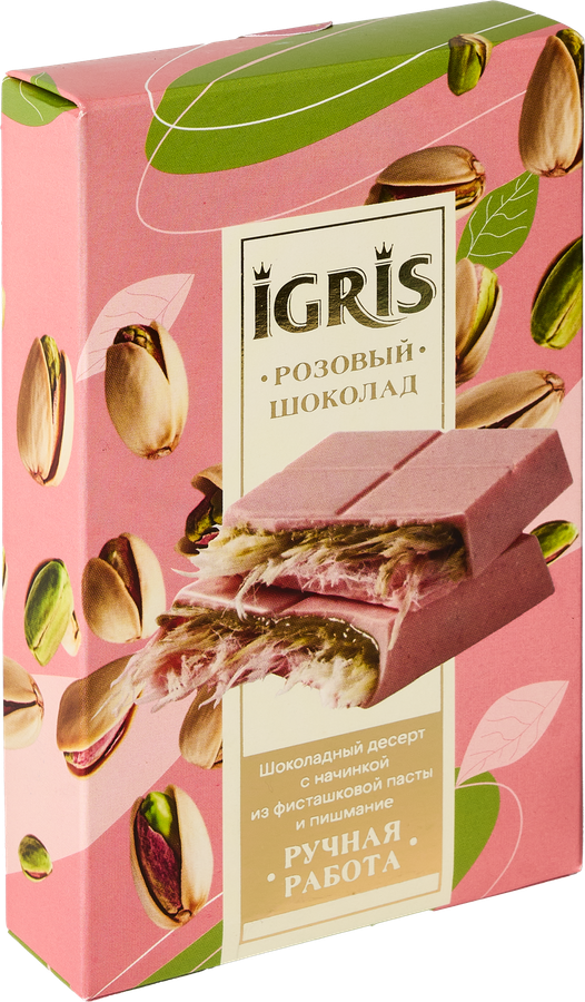 Шоколад розовый IGRIS с начинкой из фисташковой пасты и пишмание, 150г, предпросмотр