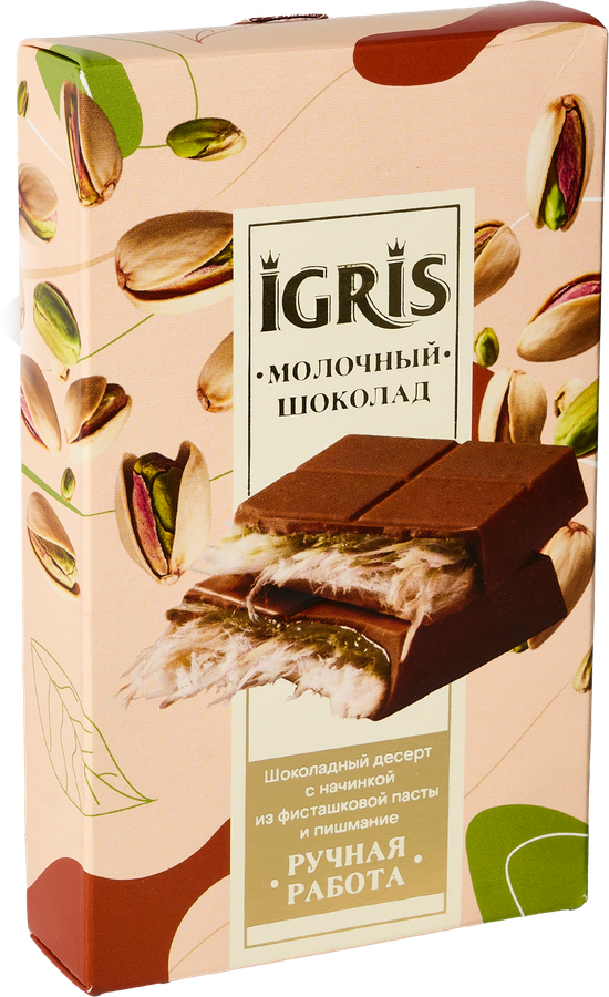Шоколад молочный IGRIS с начинкой из фисташковой пасты и пишмание, 150г, предпросмотр