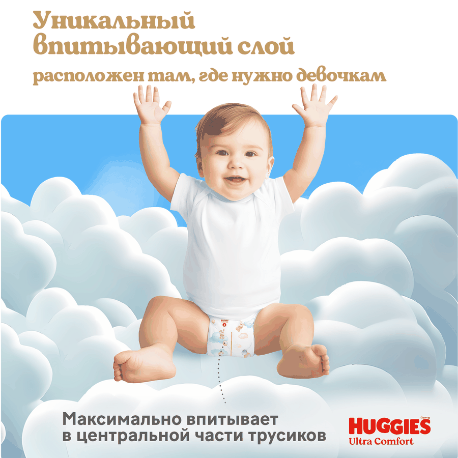 Подгузники-трусики для девочек HUGGIES Ultra Comfort 5 12–17кг, 84шт, предпросмотр