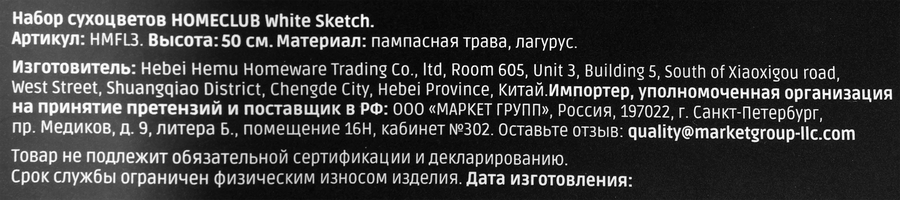 Набор сухоцветов HOMECLUB White Sketch 43см, Арт. HMFL3, превью