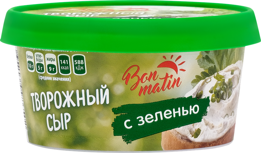 Сыр творожный BON MATIN с зеленью 30%, без змж 130г, 130г, превью