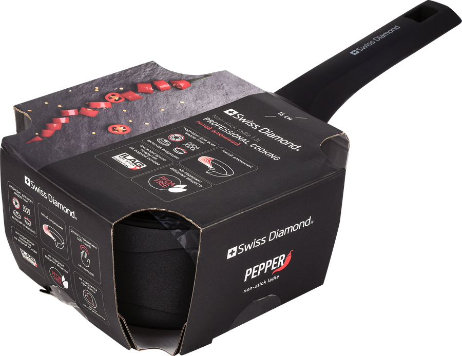 Ковш SWISS DIAMOND Pepper 16см, с крышкой, литой алюминий, индукция, 1.3л, Арт. 20000003957, превью
