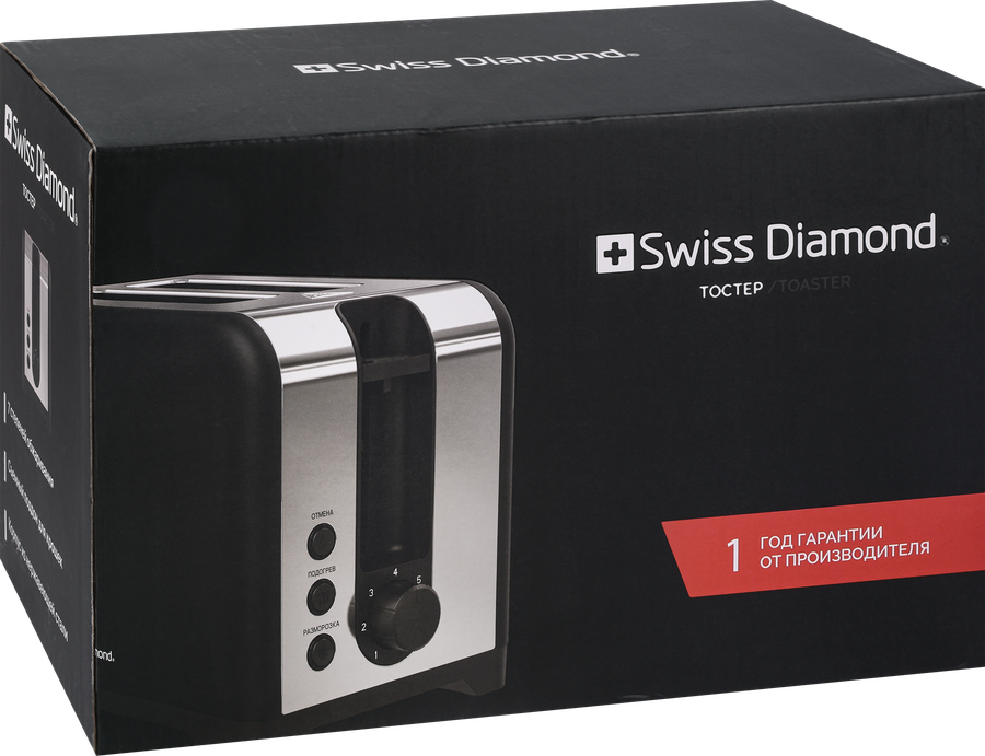 Тостер SWISS DIAMOND 930Вт, нержавеющая сталь,7 режимов, съемный лоток, Арт. 20000000812, превью