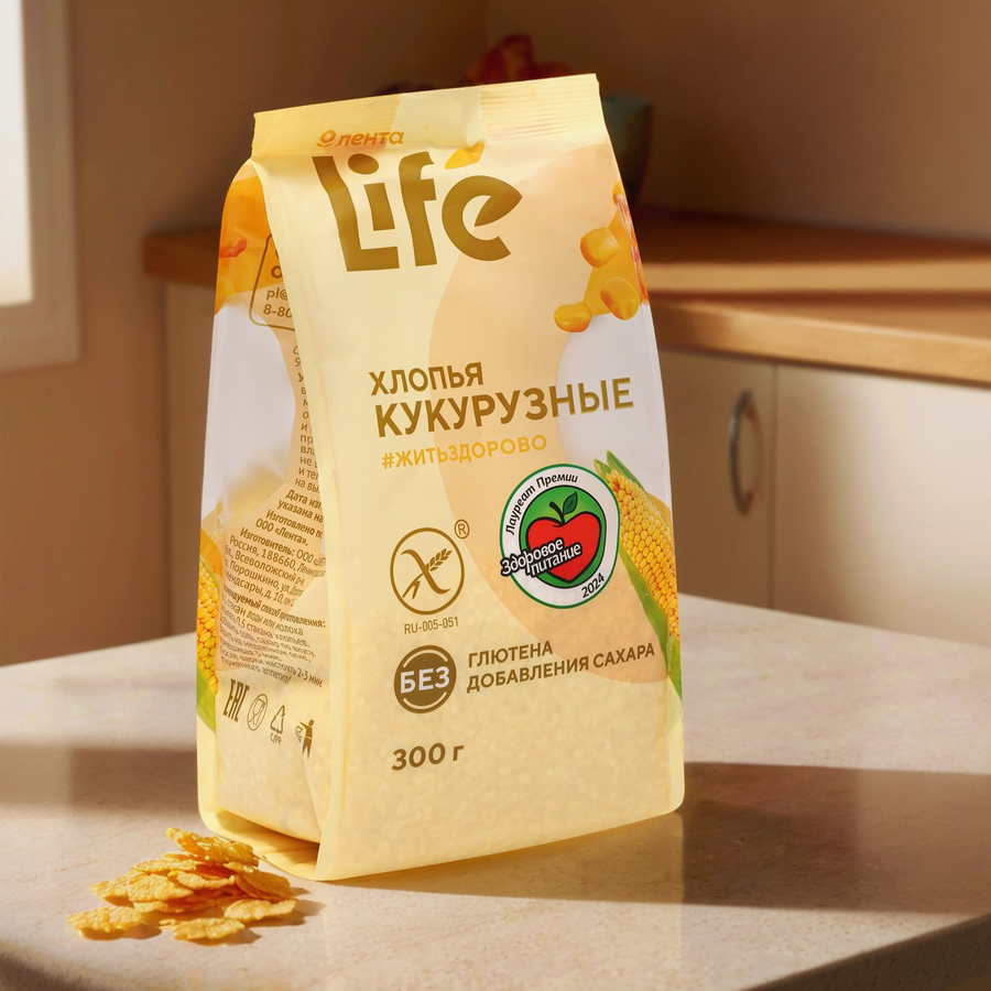 Хлопья кукурузные безглютеновые ЛЕНТА LIFE, 300г, превью