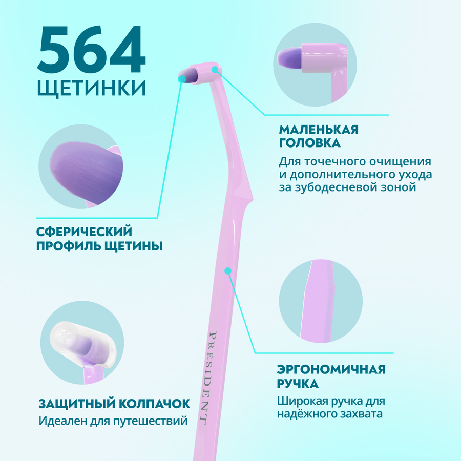 Зубная щетка PRESIDENT Single-tuft монопучковая, в ассортименте, мягкая, превью