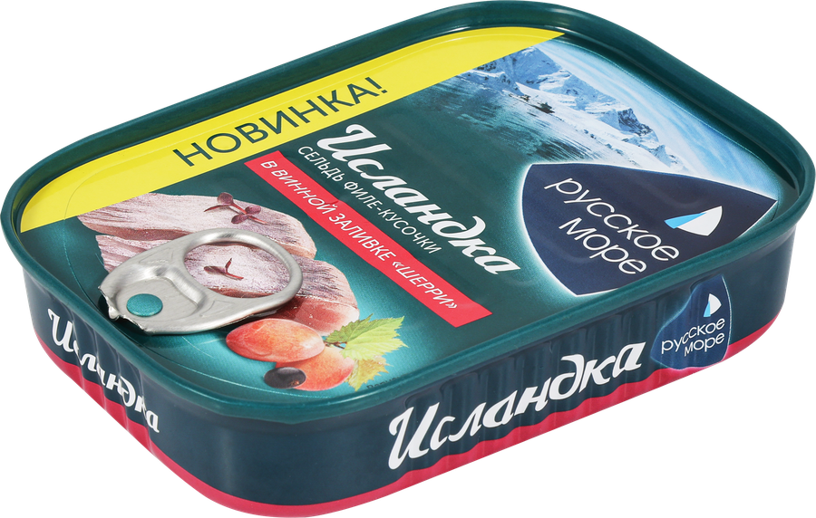 Сельдь РУССКОЕ МОРЕ Исландка, филе-кусочки в винной заливке Шерри, 115г, превью