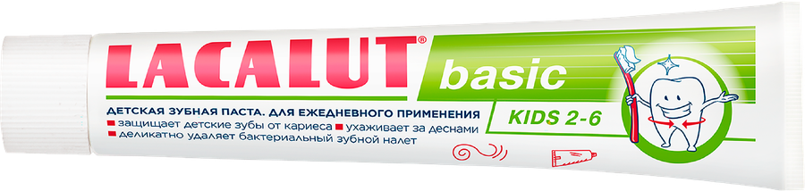 Зубная паста детская LACALUT Basic kids фруктовый вкус, 2–6 лет, 60г, превью