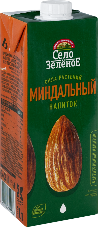 Напиток растительный СЕЛО ЗЕЛЕНОЕ Миндаль 1,8%, 1000мл, предпросмотр