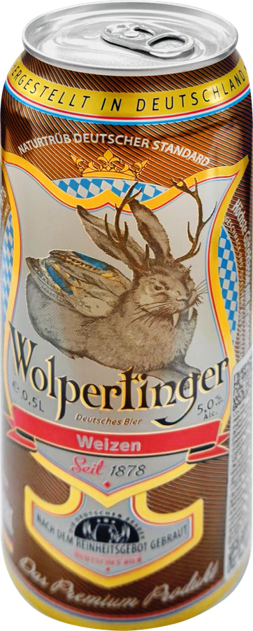 Напиток пивной светлый WOLPERTINGER Вайцен нефильтрованный пастеризованный неосветленный 5%, 0.5л, превью