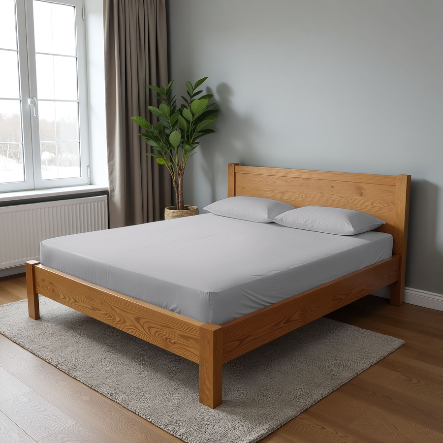 Простыня на резинке HOMECLUB 180x200см, белая, страйп-сатин, превью