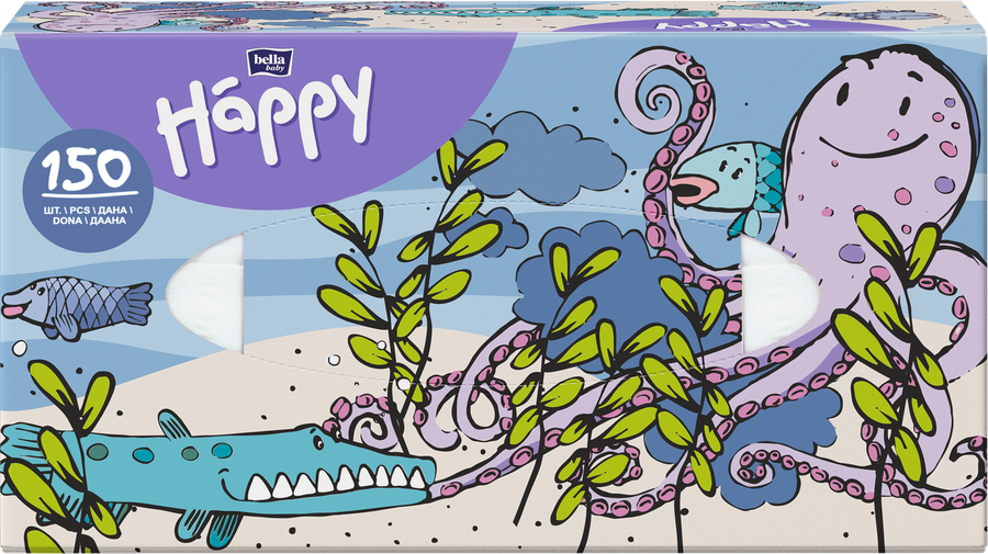 Салфетки бумажные BELLA Baby Happy 2-слоя, 150шт, превью