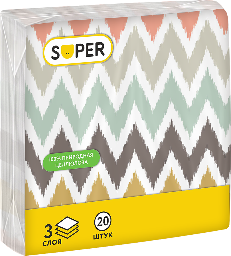 Салфетки бумажные SUPER Графика 3-слоя, 33х33см, 20шт, превью