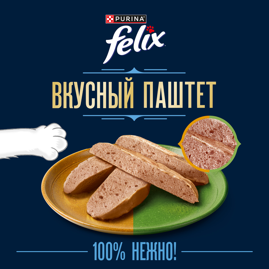 Корм влажный для кошек FELIX паштет со вкусом курицы и кролика, 75г, превью