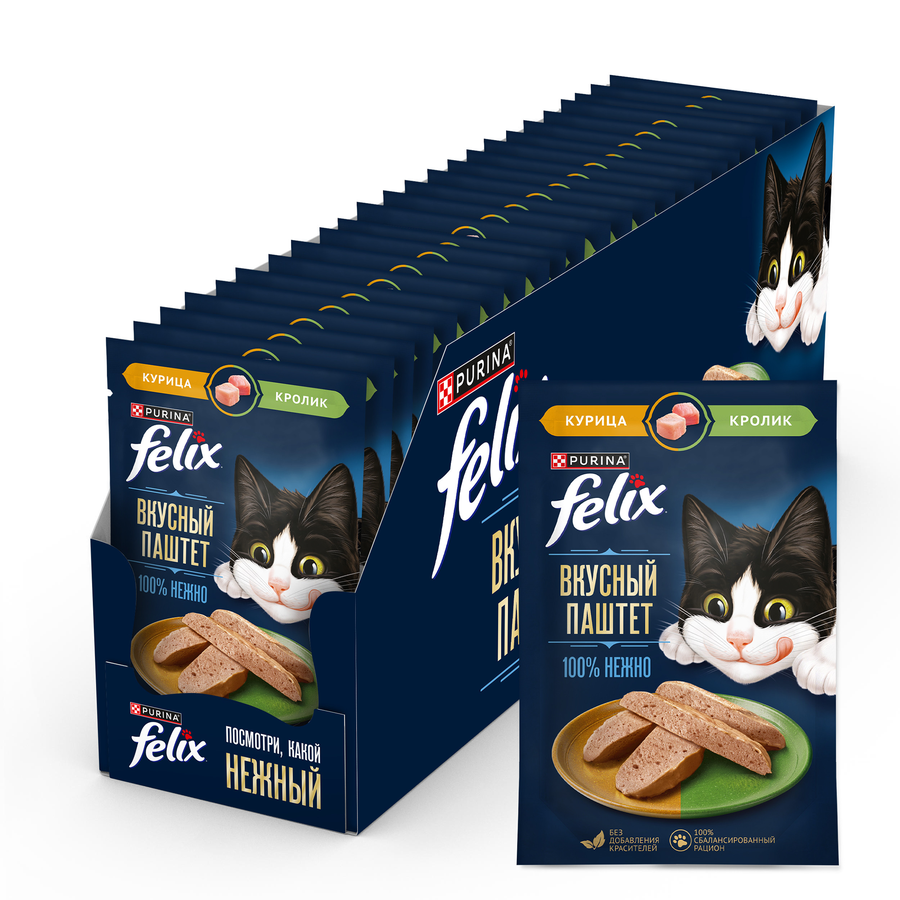 Корм влажный для кошек FELIX паштет со вкусом курицы и кролика, 75г, превью