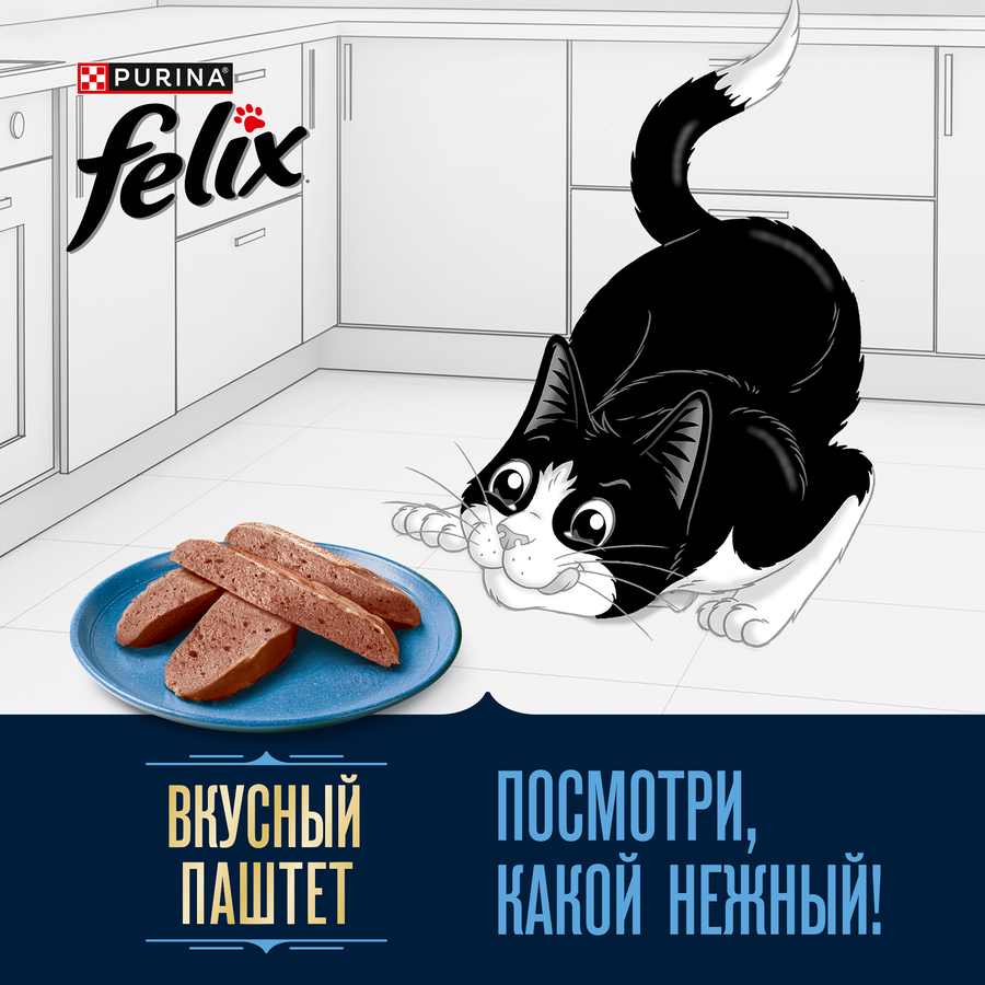 Корм влажный для кошек FELIX паштет со вкусом говядины и ягненка, 75г, превью